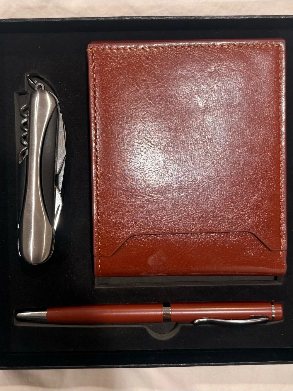 NWT Executive Leather Wallet Gift Set RFID Pen Multi Tool Knife Boxed